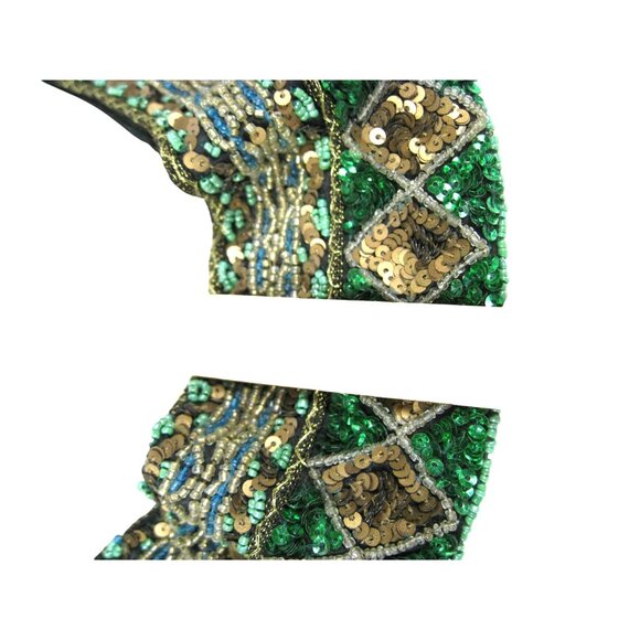 Vintage Emerald Beaded Sequin Belt Applique Statement Party Wide Boho Chic 37 in - Picture 2 of 15